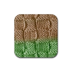 Knitted Wool Square Beige Green Rubber Coaster (square)  by snowwhitegirl
