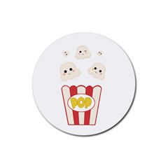 Cute Kawaii Popcorn Rubber Coaster (round)  by Valentinaart