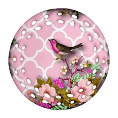 Shabby Chic, Floral,pink,birds,cute,whimsical Round Filigree Ornament (two Sides) by NouveauDesign