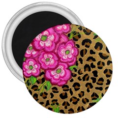 Floral Leopard Print 3  Magnets