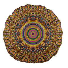 Wood Festive Rainbow Mandala Large 18  Premium Flano Round Cushions by pepitasart