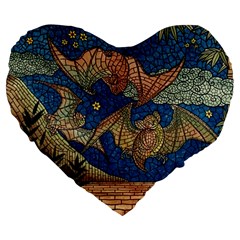 Bats Cubism Mosaic Vintage Large 19  Premium Flano Heart Shape Cushions by Nexatart