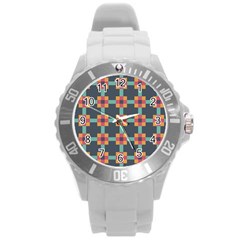 Squares Geometric Abstract Background Round Plastic Sport Watch (l) by Nexatart
