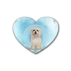 Cute Little Havanese Puppy Rubber Coaster (heart)  by FantasyWorld7