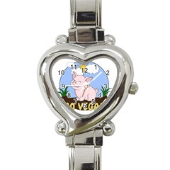 Go Vegan - Cute Pig Heart Italian Charm Watch by Valentinaart