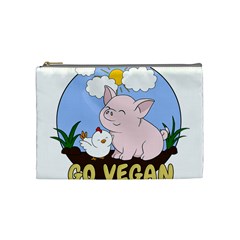 Go Vegan - Cute Pig And Chicken Cosmetic Bag (medium)  by Valentinaart