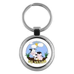 Friends Not Food - Cute Pig And Chicken Key Chains (round)  by Valentinaart