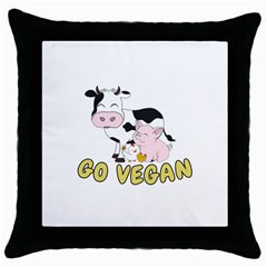 Friends Not Food - Cute Pig And Chicken Throw Pillow Case (black) by Valentinaart