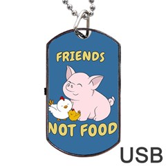 Friends Not Food - Cute Pig And Chicken Dog Tag Usb Flash (two Sides) by Valentinaart
