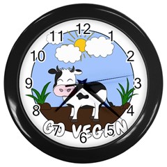 Friends Not Food - Cute Cow Wall Clocks (black) by Valentinaart