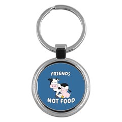 Friends Not Food - Cute Cow, Pig And Chicken Key Chains (round)  by Valentinaart