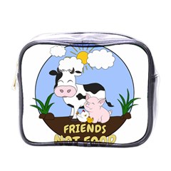 Friends Not Food - Cute Cow, Pig And Chicken Mini Toiletries Bags by Valentinaart