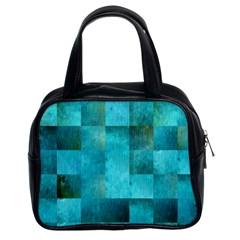 Background Squares Blue Green Classic Handbags (2 Sides) by Nexatart