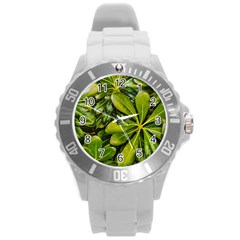 Top View Leaves Round Plastic Sport Watch (l) by dflcprints