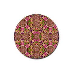 Jungle Flowers In Paradise  Lovely Chic Colors Rubber Round Coaster (4 Pack)  by pepitasart