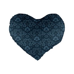 Damask Blue Standard 16  Premium Flano Heart Shape Cushions by snowwhitegirl