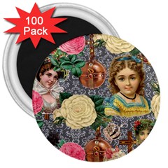 Damask Religious Victorian Grey 3  Magnets (100 Pack) by snowwhitegirl