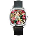Little Girl Victorian Collage Square Metal Watch