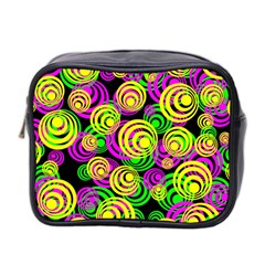 Bright Yellow Pink And Green Neon Circles Mini Toiletries Bag 2-side by PodArtist