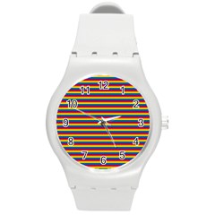 Horizontal Gay Pride Rainbow Flag Pin Stripes Round Plastic Sport Watch (m) by PodArtist
