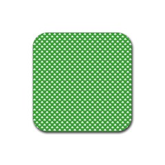 White Heart-shaped Clover On Green St  Patrick s Day Rubber Coaster (square)  by PodArtist
