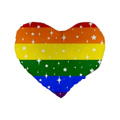 Sparkly Rainbow Flag Standard 16  Premium Heart Shape Cushions by Valentinaart
