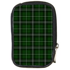 Green Plaid Pattern Compact Camera Cases by Valentinaart