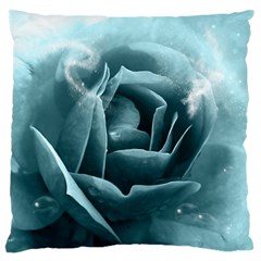 Beautiful Blue Roses With Water Drops Large Cushion Case (one Side) by FantasyWorld7
