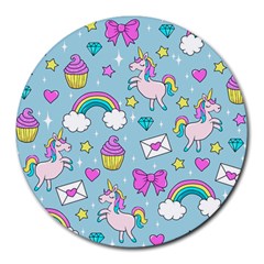 Cute Unicorn Pattern Round Mousepads by Valentinaart
