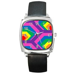 Geometric Rainbow Spectrum Colors Square Metal Watch by Nexatart