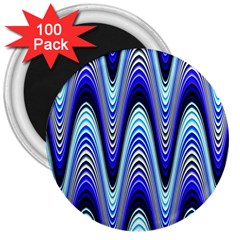 Waves Wavy Blue Pale Cobalt Navy 3  Magnets (100 Pack) by Nexatart