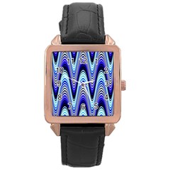 Waves Wavy Blue Pale Cobalt Navy Rose Gold Leather Watch  by Nexatart