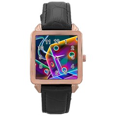 3d Cube Dice Neon Rose Gold Leather Watch 