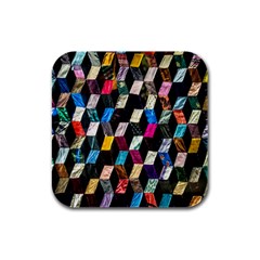 Abstract Multicolor Cubes 3d Quilt Fabric Rubber Square Coaster (4 Pack)  by Sapixe