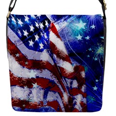 American Flag Red White Blue Fireworks Stars Independence Day Flap Messenger Bag (s) by Sapixe