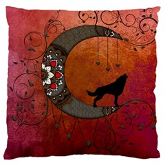 Black Wolf On Decorative Steampunk Moon Large Cushion Case (two Sides) by FantasyWorld7