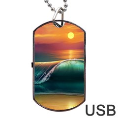 Art Sunset Beach Sea Waves Dog Tag Usb Flash (two Sides)