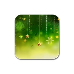 Christmas Green Background Stars Snowflakes Decorative Ornaments Pictures Rubber Square Coaster (4 Pack)  by Sapixe