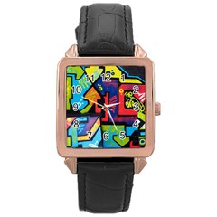 Urban Graffiti Movie Theme Productor Colorful Abstract Arrows Rose Gold Leather Watch  by genx
