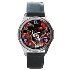 Confederate Flag Usa America United States Csa Civil War Rebel Dixie Military Poster Skull Round Metal Watch by Sapixe