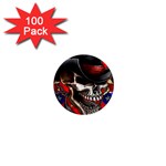 Confederate Flag Usa America United States Csa Civil War Rebel Dixie Military Poster Skull 1  Mini Magnets (100 pack) 