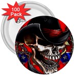 Confederate Flag Usa America United States Csa Civil War Rebel Dixie Military Poster Skull 3  Buttons (100 pack) 