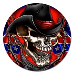 Confederate Flag Usa America United States Csa Civil War Rebel Dixie Military Poster Skull Magnet 5  (Round)