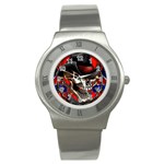 Confederate Flag Usa America United States Csa Civil War Rebel Dixie Military Poster Skull Stainless Steel Watch