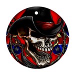 Confederate Flag Usa America United States Csa Civil War Rebel Dixie Military Poster Skull Round Ornament (Two Sides)