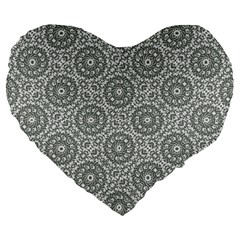 Grey Ornate Decorative Pattern Large 19  Premium Flano Heart Shape Cushions by dflcprints