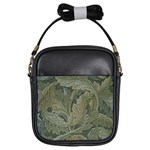 Vintage Background Green Leaves Girls Sling Bags