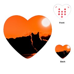 Sunset Cat Shadows Silhouettes Playing Cards (heart)  by Nexatart