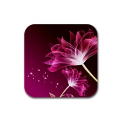 Drawing Flowers Lotus Rubber Square Coaster (4 Pack) 