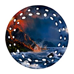 Eruption Of Volcano Sea Full Moon Fantasy Art Round Filigree Ornament (two Sides) by Sapixe
